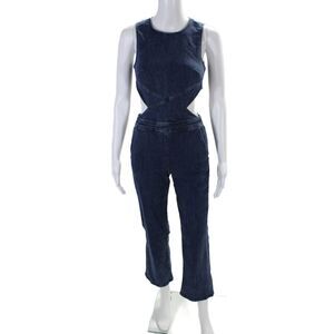 3x1 NYC Womens Denim Sleeveless Cutout Straight Leg Jumpsuit Blue Size XS